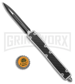 PK-88 10.5" Silver OTF Automatic Knife Black Faux Carbon Fiber - Black Plain -Buck Knives Sales Store 10.5in OTF PK 88 Silver Dagger Black BHQ 176037 jr bottlecap large