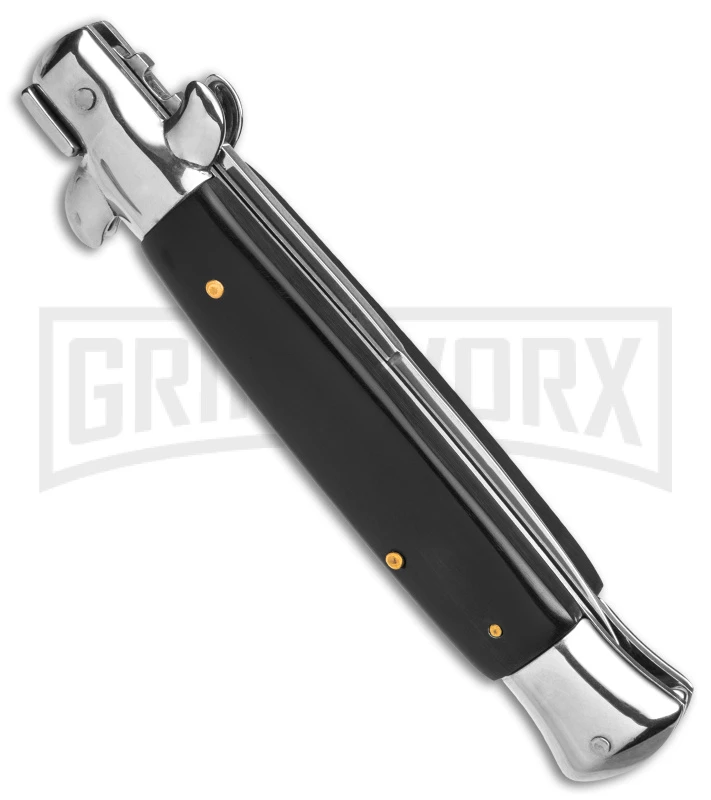 9" Anomaly Stiletto Black Pearlex Automatic Knife - Satin Bayo 3 9" Anomaly Stiletto Black Pearlex Automatic Knife - Satin Bayo - Image 3