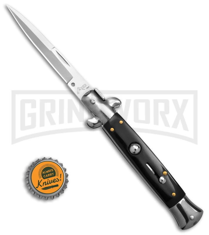 9" Anomaly Stiletto Black Pearlex Automatic Knife - Satin Bayo 4 9" Anomaly Stiletto Black Pearlex Automatic Knife - Satin Bayo - Image 4