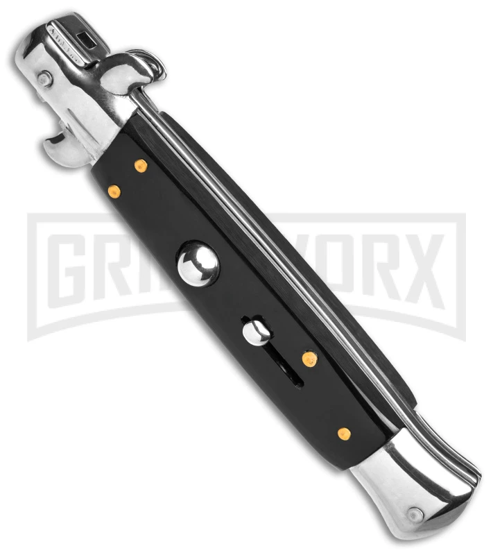 9" Anomaly Stiletto Black Pearlex Automatic Knife - Satin Bayo 2 9" Anomaly Stiletto Black Pearlex Automatic Knife - Satin Bayo - Image 2