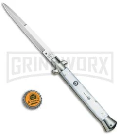 AGA Campolin 11" 2017 Italian Picklock Pearlex Automatic Knife - Bayonet -Buck Knives Sales Store AGA Campolin 11in Picklock Italian Stiletto White Pearl Satin BHQ 78228 jr bottlecap 2 large