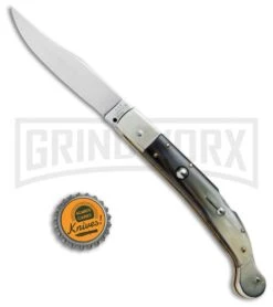 AGA Campolin Sahara Dark Horn Italian Stiletto Automatic Knife - Mirror Plain -Buck Knives Sales Store AGA Campolin 9in Shara Italian Stiletto LB Dark Horn Mirror BHQ 74050 jr bottlecap large