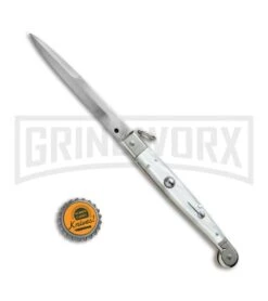 A.G.A. Campolin 9" Sicilian Ring Pull White Pearlex Automatic Knife - Bayonet -Buck Knives Sales Store AGA Campolin 9in Sicilian White Pearlex Ring Pull Bayo BP 19445 jr bottlecap large