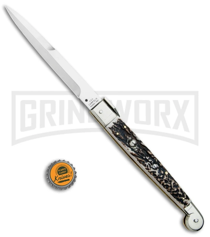 A.G.A. Campolin 12" Brazilian Stag Sicilian Picklock Automatic Knife - Bayonet 4 A.G.A. Campolin 12" Brazilian Stag Sicilian Picklock Automatic Knife - Bayonet - Image 4