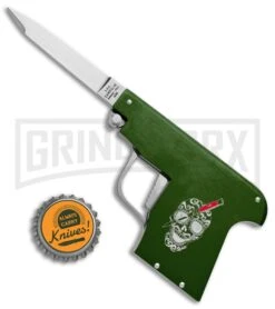 AGA Campolin Green Automatic Gun Knife - Satin Plain -Buck Knives Sales Store AGA Campolin Gun Knife Auto Green Satin CEM PIS GREEN GX 33939 jr bottlecap large