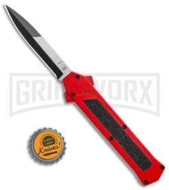 AKC F-16 Red D/A OTF Automatic Knife - Bayo Two Tone Plain -Buck Knives Sales Store AKC F 16 DA Bayo OTF Auto Red BHQ 112389 jr bottlecap large