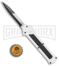 AKC F-16 White D/A OTF Automatic Knife - Bayo Two Tone Plain -Buck Knives Sales Store AKC F 16 DA Bayo OTF Auto White TT BHQ 114660 jr bottlecap large