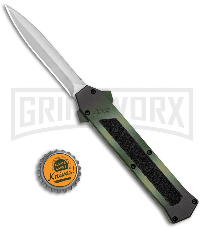 AKC F-16 Green Camo D/A OTF Automatic Knife - Dagger Satin Plain 4 AKC F-16 Green Camo D/A OTF Automatic Knife - Dagger Satin Plain - Image 4