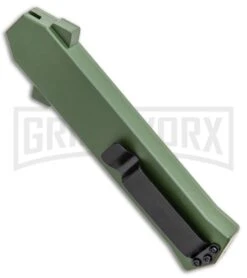 AKC F-16 OD Green D/A OTF Automatic Knife - Dagger Satin Plain -Buck Knives Sales Store AKC F 16 DA Dagger OTF Auto OD Green Satin BHQ 95347 jr side large