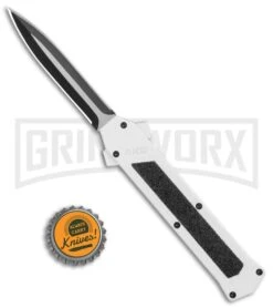 AKC F-16 White D/A OTF Automatic Knife - Dagger Two Tone Plain -Buck Knives Sales Store AKC F 16 DA Dagger OTF Auto White TT BHQ 114659 jr bottlecap large