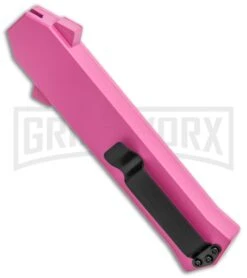 AKC F-16 Pink D/A OTF Automatic Knife - Dagger Satin Plain -Buck Knives Sales Store AKC F 16 Pink DA OTF Auto Dagger Satin GX 37627 jr side large