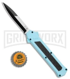 AKC F-16 Teal D/A OTF Automatic Knife - Bayonet Two Tone Plain -Buck Knives Sales Store AKC F 16 Teal DA OTF Auto Bayo TT Plain GX 35011 jr bottlecap large