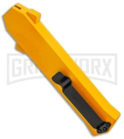 AKC F-16 Yellow D/A OTF Automatic Knife - Bayonet Satin Plain -Buck Knives Sales Store AKC F 16 Yellow DA OTF Auto Bayo Satin GX 37617 jr side large