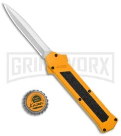 AKC F-16 Yellow D/A OTF Automatic Knife - Dagger Satin Plain -Buck Knives Sales Store AKC F 16 Yellow DA OTF Auto Dagger Satin GX 37626 jr bottlecap large