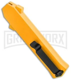 AKC F-16 Yellow D/A OTF Automatic Knife - Dagger Satin Plain -Buck Knives Sales Store AKC F 16 Yellow DA OTF Auto Dagger Satin GX 37626 jr side large