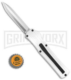 AKC F-20 White D/A OTF Automatic Knife - Spear Point Satin Plain -Buck Knives Sales Store AKC F 20 D A Spear Point OTF AK White Aluminium 3in Satin BHQ 158200 td size large