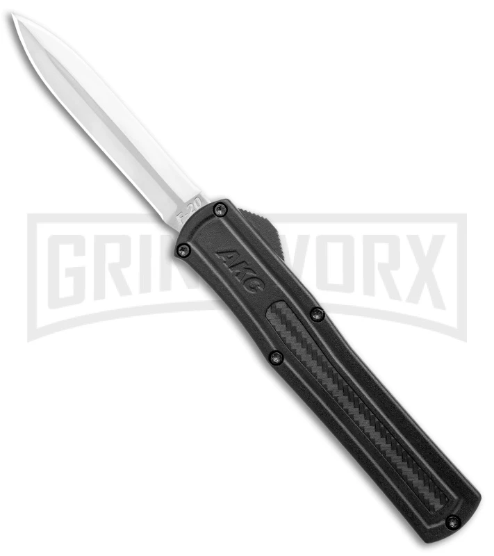 AKC F-20 Black D/A OTF Automatic Knife - Dagger Satin Plain 1 AKC F-20 Black D/A OTF Automatic Knife - Dagger Satin Plain