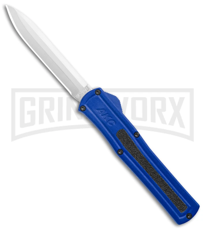 AKC F-20 Blue D/A OTF Automatic Knife - Spear Point Satin Plain 1 AKC F-20 Blue D/A OTF Automatic Knife - Spear Point Satin Plain