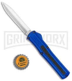 AKC F-20 Blue D/A OTF Automatic Dagger Knife - Satin Plain -Buck Knives Sales Store AKC F 20 DA Dagger OTF Auto Blue Satin BHQ 141098 jr bottlecap 2 large