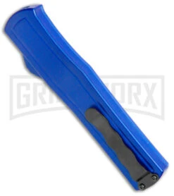 AKC F-20 Blue D/A OTF Automatic Dagger Knife - Satin Plain -Buck Knives Sales Store AKC F 20 DA Dagger OTF Auto Blue Satin BHQ 141098 jr side 2 large