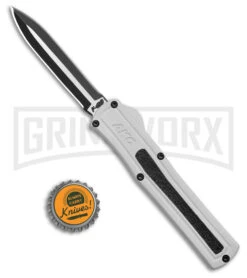 AKC F-20 White Aluminum D/A Dagger OTF Automatic Knife - Two Tone Plain -Buck Knives Sales Store AKC F 20 DA Dagger OTF Auto White Aluminum TT BHQ 179206 jr bottlecap large