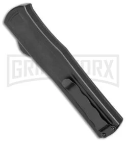 AKC F-20 Black W/ Wood Inlay D/A OTF Automatic Knife - Satin Plain -Buck Knives Sales Store AKC F 20 DA SP OTF Auto Black Wood Inlay Satin BHQ 152445 jr side large