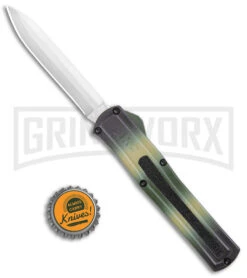 AKC F-20 Camo D/A OTF Automatic Knife - Spear Point Satin Plain -Buck Knives Sales Store AKC F 20 DA SP OTF Auto Camo Satin BHQ 141095 jr bottlecap large