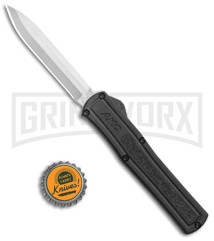 AKC F-20 Black D/A OTF Automatic Knife - Spear Point Satin Plain 4 AKC F-20 Black D/A OTF Automatic Knife - Spear Point Satin Plain - Image 4