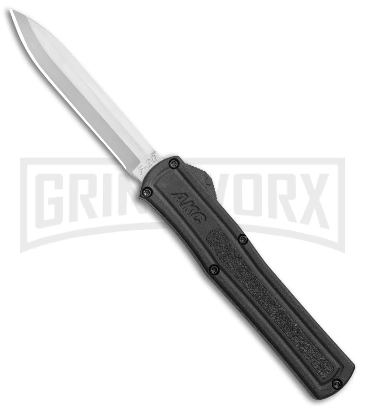 AKC F-20 Black D/A OTF Automatic Knife - Spear Point Satin Plain 1 AKC F-20 Black D/A OTF Automatic Knife - Spear Point Satin Plain