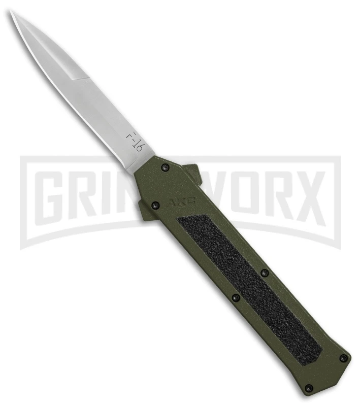AKC F-16 OD Green D/A OTF Automatic Knife - Bayo Satin Plain 1 AKC F-16 OD Green D/A OTF Automatic Knife - Bayo Satin Plain