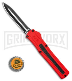 AKC F-20 D/A Dagger Dark Red Aluminum OTF Automatic Knife - Two Tone Plain -Buck Knives Sales Store AKC F20 DA Dagger OTF AK Red Alum 3in Two Tone BHQ 178590 td size large