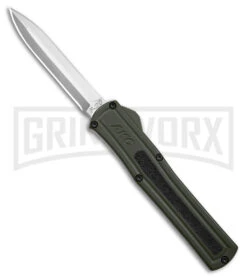 AKC F-20 D/A OTF OD Green Aluminum Automatic Knife - Satin Plain