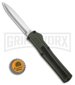 AKC F-20 D/A OTF OD Green Aluminum Automatic Knife - Satin Plain -Buck Knives Sales Store AKC F20 DA OTF AK Dagger OD Green Alum 3in Satin BHQ 178613 td size large