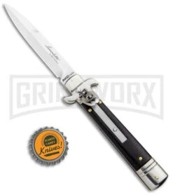 AKC 7.75" Leverletto Ebony Automatic Knife - Satin Bayonet 7 AKC 7.75" Leverletto Ebony Automatic Knife - Satin Bayonet -Buck Knives Sales Store AKC Leverletto LL Auto Ebony Bayo BHQ 92878 jr bottlecap large