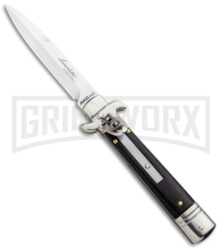 AKC 7.75" Leverletto Ebony Automatic Knife - Satin Bayonet 1 AKC 7.75" Leverletto Ebony Automatic Knife - Satin Bayonet