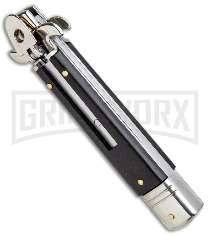 AKC 7.75" Leverletto Ebony Automatic Knife - Satin Bayonet 2 AKC 7.75" Leverletto Ebony Automatic Knife - Satin Bayonet - Image 2