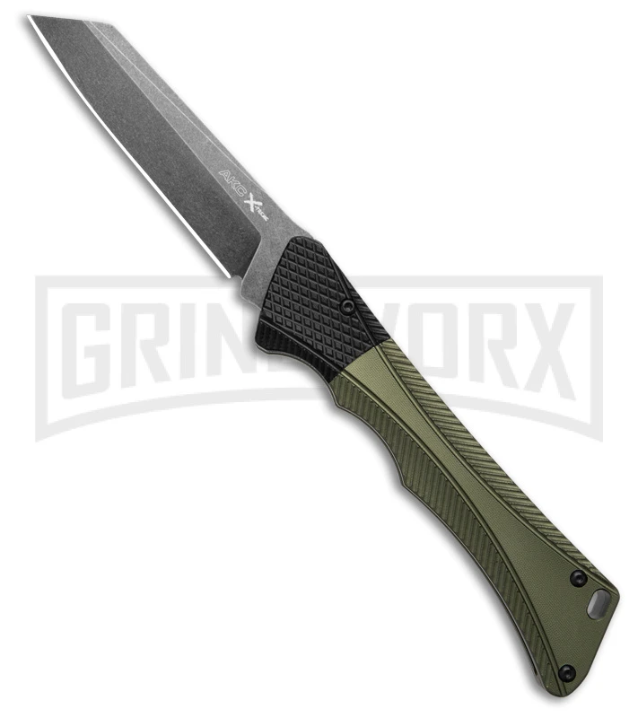 AKC Smarty Green W/Black Bolster Automatic Knife Reverse Tanto - Black SW Plain 1 AKC Smarty Green W/Black Bolster Automatic Knife Reverse Tanto - Black SW Plain