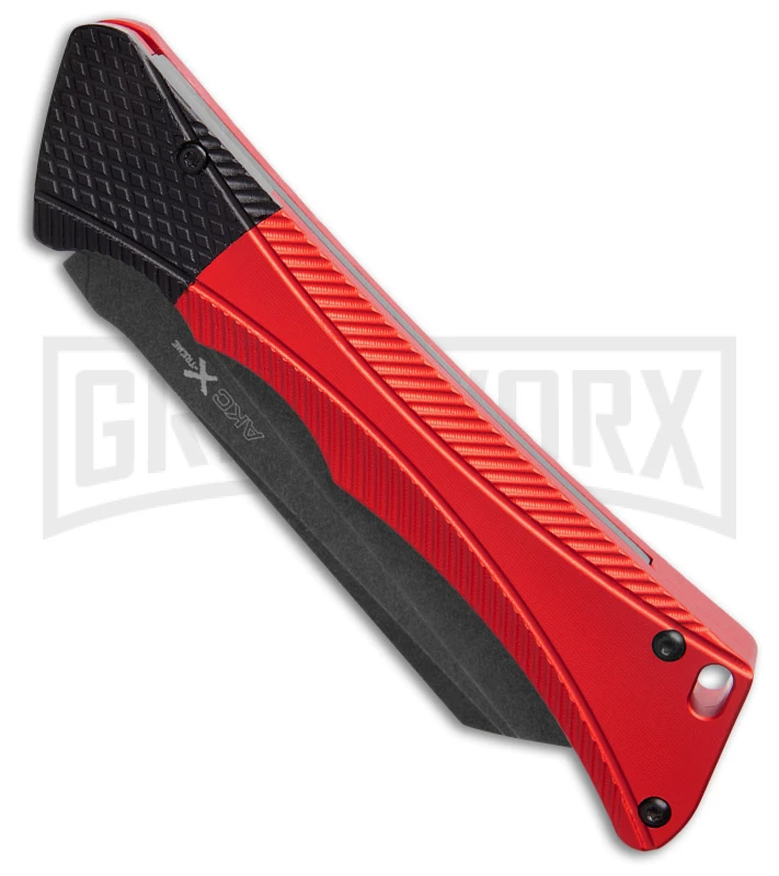 AKC Smarty Red W/Black Bolster Automatic Knife Reverse Tanto - Black SW Plain 2 AKC Smarty Red W/Black Bolster Automatic Knife Reverse Tanto - Black SW Plain - Image 2