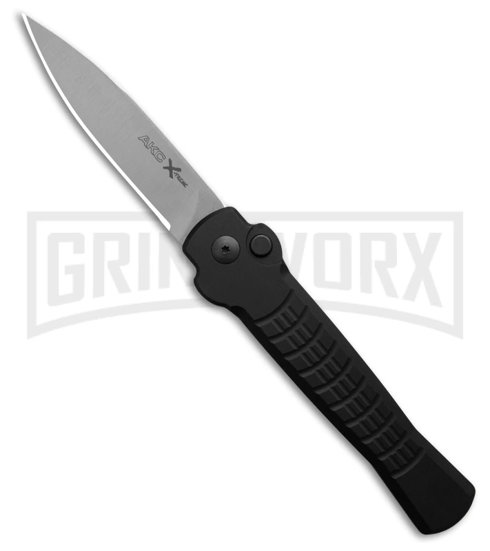 AKC X-treme Ace1 Side Opener Black Automatic Knife - Satin Plain 1 AKC X-treme Ace1 Side Opener Black Automatic Knife - Satin Plain