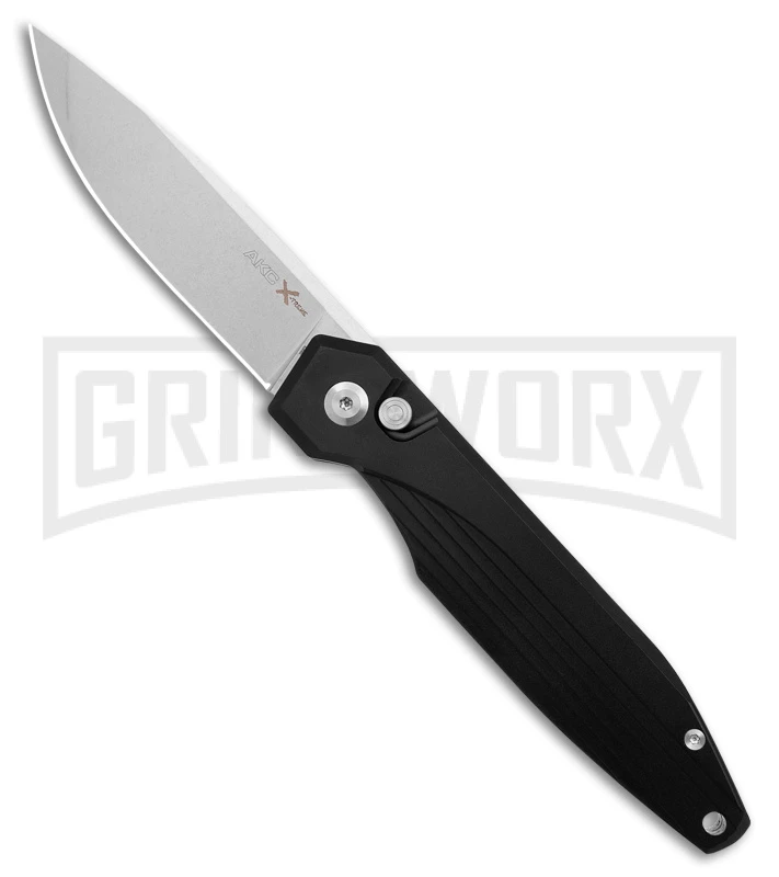 AKC X-treme Dandy Black Aluminum Automatic Knife - Stonewash Plain 1 AKC X-treme Dandy Black Aluminum Automatic Knife - Stonewash Plain