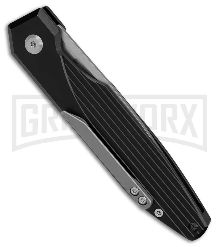 AKC X-treme Dandy Black Aluminum Automatic Knife - Stonewash Plain 3 AKC X-treme Dandy Black Aluminum Automatic Knife - Stonewash Plain - Image 3