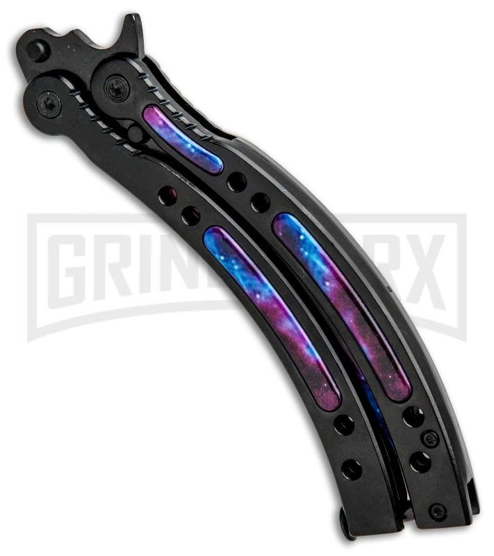Andux CS Black Balisong Butterfly Knife W/ Stardust Inlays - Bowie Stardust 2 Andux CS Black Balisong Butterfly Knife W/ Stardust Inlays - Bowie Stardust - Image 2