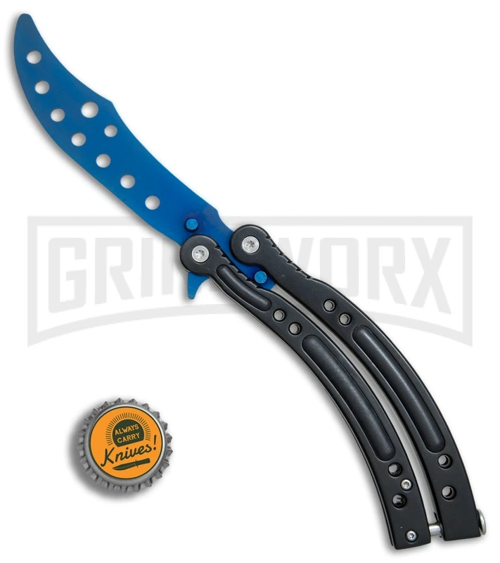 Andux CS Black Balisong Butterfly Trainer - Blue Holes 4 Andux CS Black Balisong Butterfly Trainer - Blue Holes - Image 4