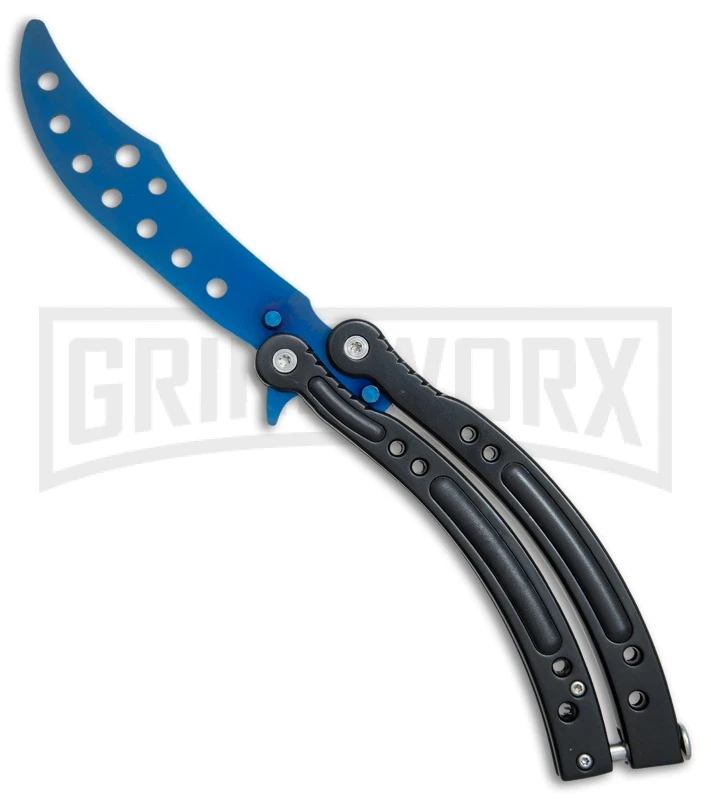 Andux CS Black Balisong Butterfly Trainer - Blue Holes 1 Andux CS Black Balisong Butterfly Trainer - Blue Holes