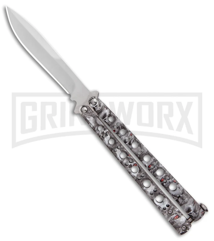 Andux Skull Fly Gray Butterfly Knife - Polished Bayo 1 Andux Skull Fly Gray Butterfly Knife - Polished Bayo