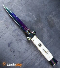 9" Anomaly Stiletto White Swirl Automatic Knife - Bayonet Spectrum Plain -Buck Knives Sales Store Anomaly Stiletto White Swirl Automatic Knife Bayonet Spectrum Plain BP22809 kp large