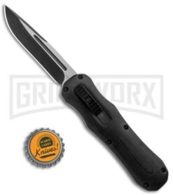 Atomic D/A Black G-10 OTF Automatic Knife - Drop Point Two Tone Plain -Buck Knives Sales Store Atomic DA Black G 10 OTF Auto DP TT Plain GX 33379 jr bottlecap large