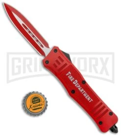 Atomic Defender Large OTF Automatic Knife Fire Dept. Red - Red Two-tone -Buck Knives Sales Store Atomic Defender Large OTF Auto Fire Department Red Red TT Dagger GX 37323 jr bottlecap large