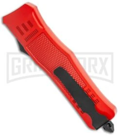Atomic Defender Large OTF Automatic Knife Fire Dept. Red - Red Two-tone -Buck Knives Sales Store Atomic Defender Large OTF Auto Fire Department Red Red TT Dagger GX 37323 jr side large