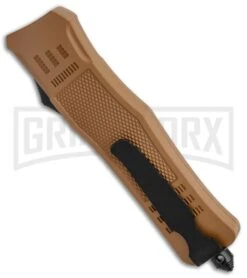 Atomic Defender Large OTF Automatic Knife Sand Brown - Two Tone Serr Drop Point -Buck Knives Sales Store Atomic Defender Large OTF Auto Sand Brown TT Serr DP GX 37209 jr side large
